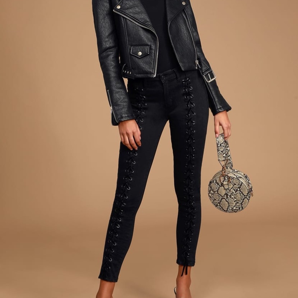 Blondie Tie Up Black Lace-Up Skinny Jeans